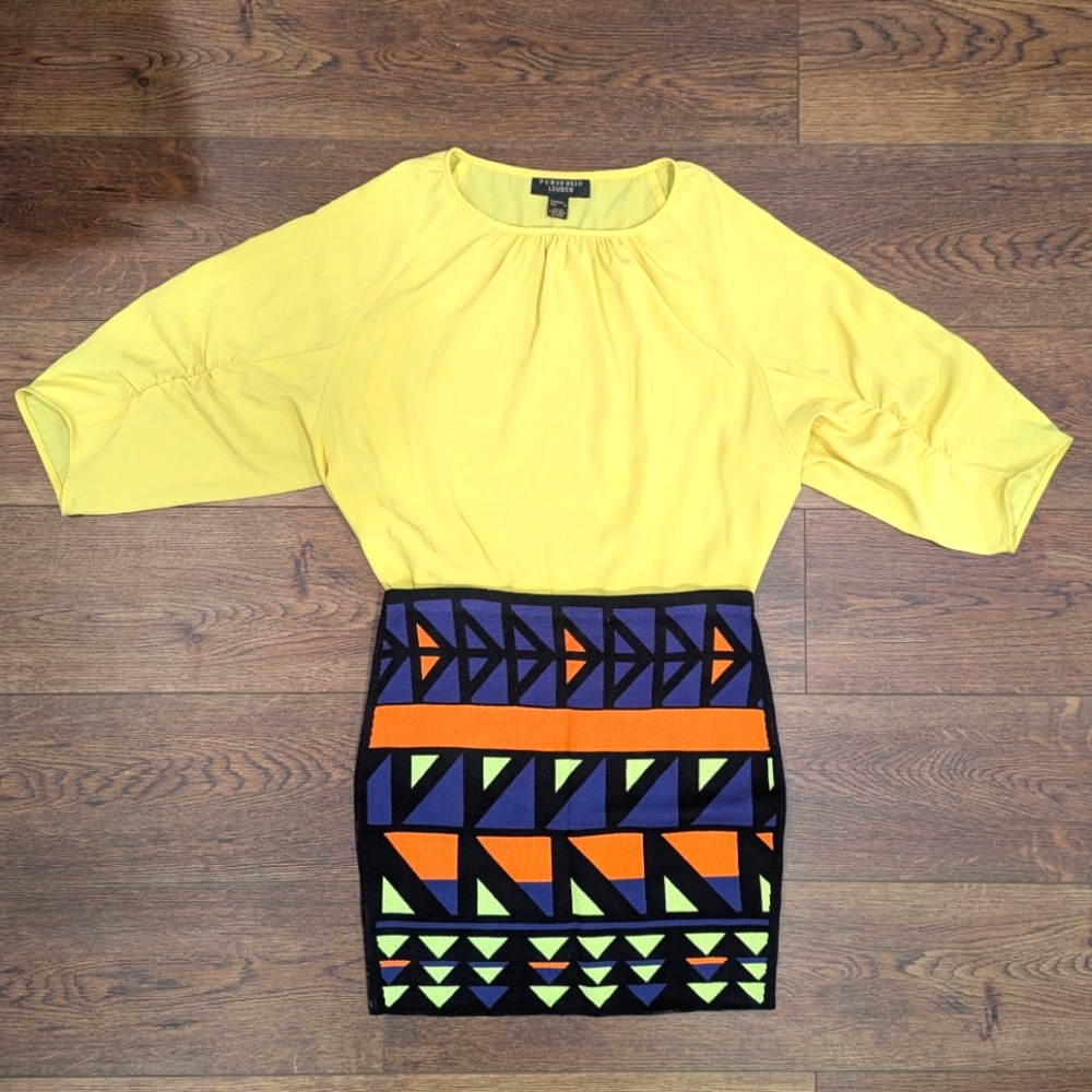 RACHEL Rachel Roy | Multicolor Geometric Mini Skirt Sz S